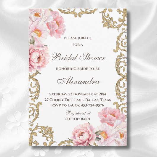 Roze Bloemen Rococo pioen Vrijgezellenfeest Kaart