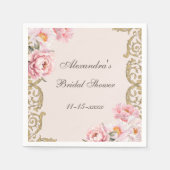 Roze Bloemen Rococo  pioen Vrijgezellenfeest Servet (Voorkant)