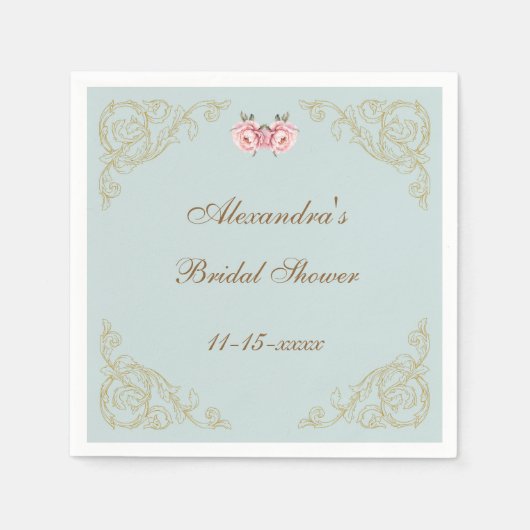 Roze Bloemen Rococo  Pioen Vrijgezellenfeest Servet (Voorkant)