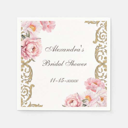 Roze Bloemen Rococo  pioen Vrijgezellenfeest Servet (Voorkant)