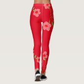 Roze Bloemen Rode Leggings (Achterkant)