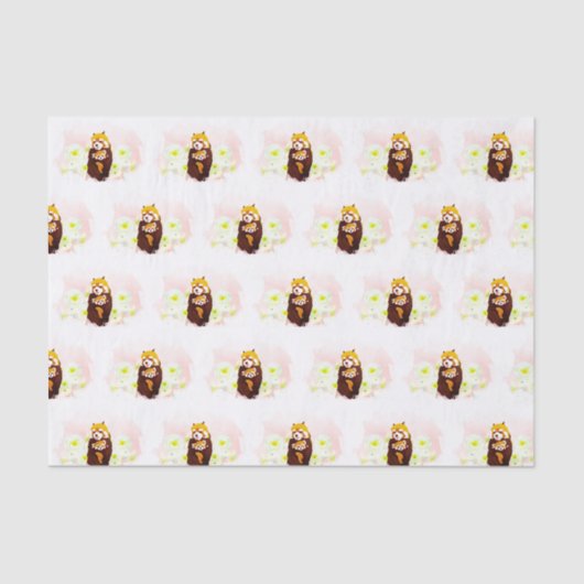 Roze Bloemen Rode Panda Mom Baby Weefselpapier Tissuepapier (Voorkant)