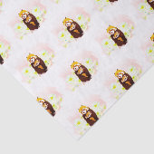 Roze Bloemen Rode Panda Mom Baby Weefselpapier Tissuepapier (Detail)