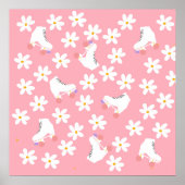 Roze bloemen Roller Skates Inline Skaten Poster (Voorkant)