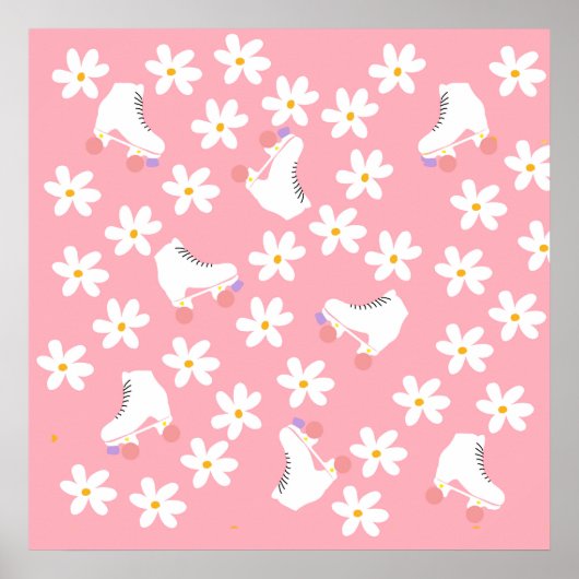 Roze bloemen Roller Skates Inline Skaten Poster (Voorkant)