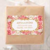 Roze Bloemen Romantisch Goud Lijst Etiket (Insitu)