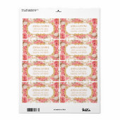 Roze Bloemen Romantisch Goud Lijst Etiket (Full Sheet)