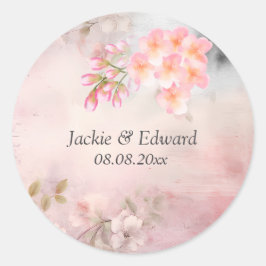 Roze Bloemen Romantisch Ronde Sticker