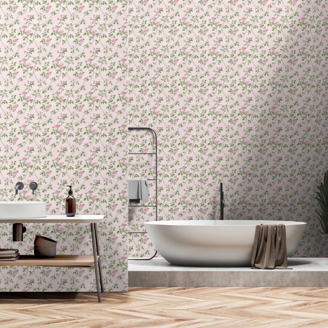 Roze Bloemen Romantisch Roos Patroon Behang (Badkamer)