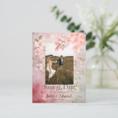 Roze Bloemen Romantisch Save the Date Foto Briefkaart (Staand voorkant)