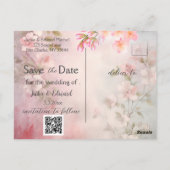 Roze Bloemen Romantisch Save the Date Foto Briefkaart (Achterkant)