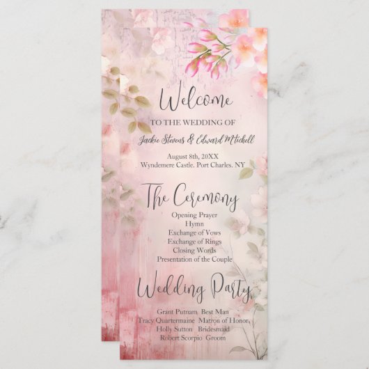 Roze Bloemen Romantisch Trouwprogramma (Voorkant / Achterkant)
