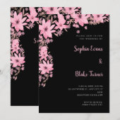 roze bloemen romantisch zwart bruiloft kaart (Voorkant / Achterkant)