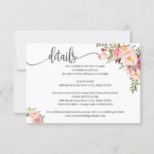 Roze Bloemen Romantische boho chique insert kaart