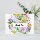 Roze Bloemen Romantische Bruiloft Dank u Bedankkaart (Staand voorkant)