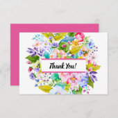 Roze Bloemen Romantische Bruiloft Dank u Bedankkaart (Voorkant / Achterkant)