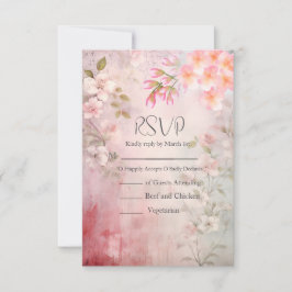 Roze Bloemen Romantische bruiloft RSVP Kaartje