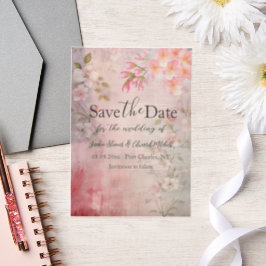 Roze Bloemen Romantische bruiloft Save the Date Vellum Uitnodigingen
