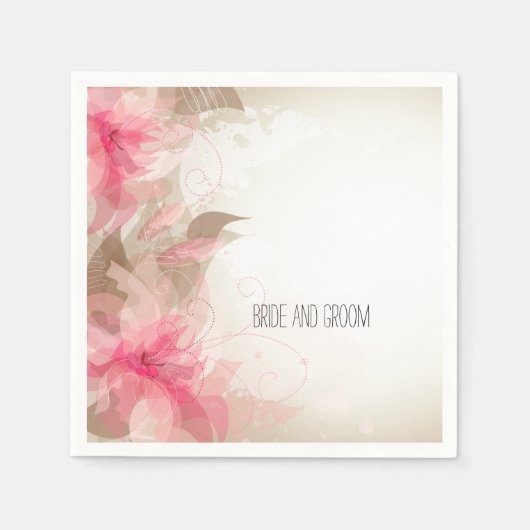 Roze bloemen Romantische bruiloft Servet (Voorkant)