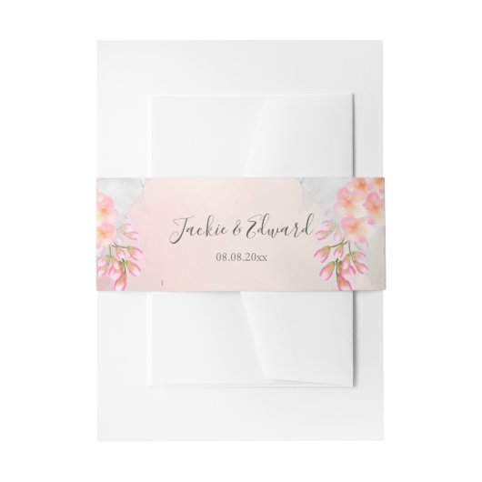 Roze Bloemen Romantische bruiloft Uitnodigingen Wikkel (Voorkant Voorbeeld)