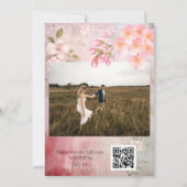 Roze Bloemen Romantische QR Code Huwelijk Kaart (Achterkant)