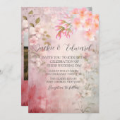 Roze Bloemen Romantische QR Code Huwelijk Kaart (Voorkant / Achterkant)