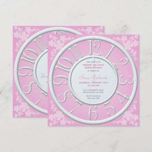 Roze Bloemen Rond de Klok Vrijgezellenfeest Uitnod Kaart (Voorkant / Achterkant)