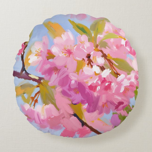 Roze bloemen rond kussen (Voorkant)