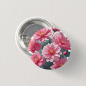 Roze Bloemen Ronde Button 3,2 Cm (Voorkant /achterkant)
