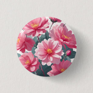Roze Bloemen Ronde Button 3,2 Cm