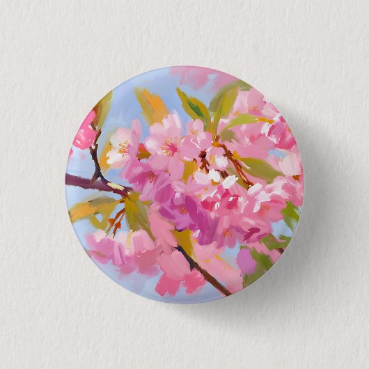 Roze bloemen ronde button 3,2 cm (Voorkant)