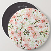 Roze bloemen ronde button 6,0 cm (Voorkant /achterkant)