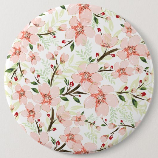 Roze bloemen ronde button 6,0 cm (Voorkant)