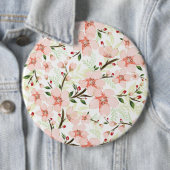 Roze bloemen ronde button 6,0 cm (In situ)