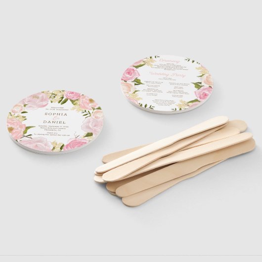 Roze Bloemen Ronde Gouden Huwelijksprogramma Fan Handwaaier (Niet-gemonteerd)