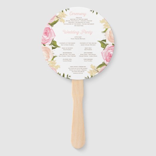 Roze Bloemen Ronde Gouden Huwelijksprogramma Fan Handwaaier (Achterkant)