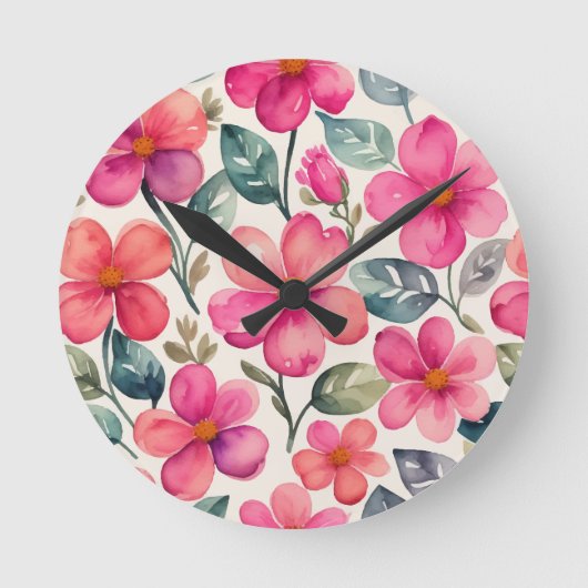 Roze bloemen ronde klok (Voorkant)