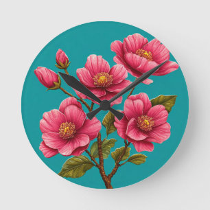 Roze bloemen ronde klok