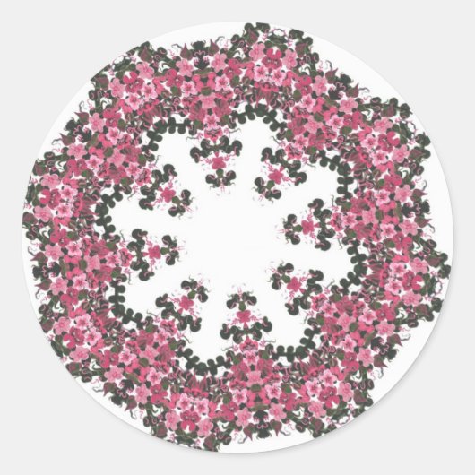 Roze bloemen ronde sticker (Voorkant)