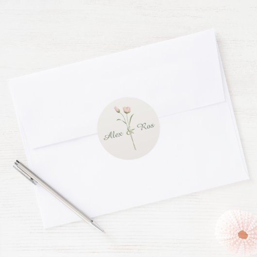 Roze Bloemen Ronde Stickers voor Trouwverpakking (Envelop)