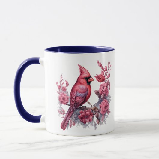 Roze Bloemen Rood Kardinaal Blauw Monogram Mok (Links)