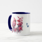 Roze Bloemen Rood Kardinaal Blauw Monogram Mok (Voorkant links)