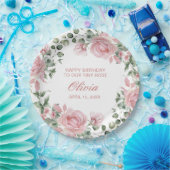 Roze Bloemen Roos 1e Verjaardag Party Bord (Feest)