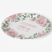 Roze Bloemen Roos 1e Verjaardag Party Bord (Gekanteld)