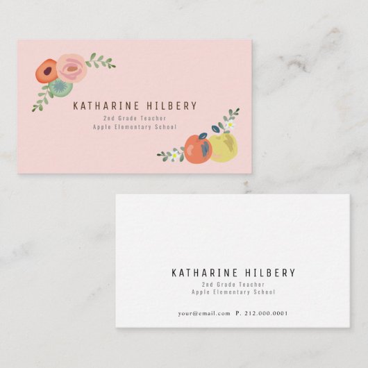 Roze Bloemen Roos & Appels Docent Visitekaartje (Voorkant / Achterkant)