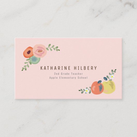 Roze Bloemen Roos & Appels Docent Visitekaartje (Voorkant)