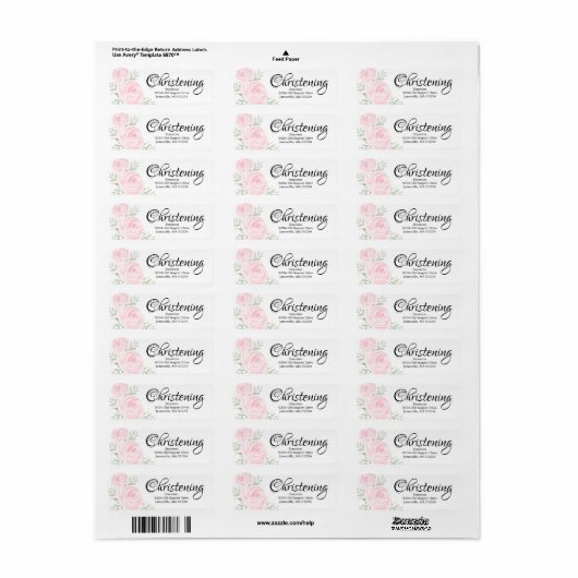 Roze Bloemen Roos doopsel retour adres labels (Full Sheet)