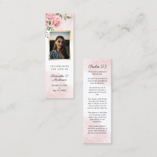 Roze Bloemen Roos Foto Waterverf Bladwijzer Mini Visitekaartje (Voorkant / Achterkant)