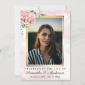 Roze Bloemen Roos Foto Waterverf Order of Service Kaart (Voorkant)