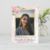 Roze Bloemen Roos Foto Waterverf Order of Service Kaart (Staand voorkant)